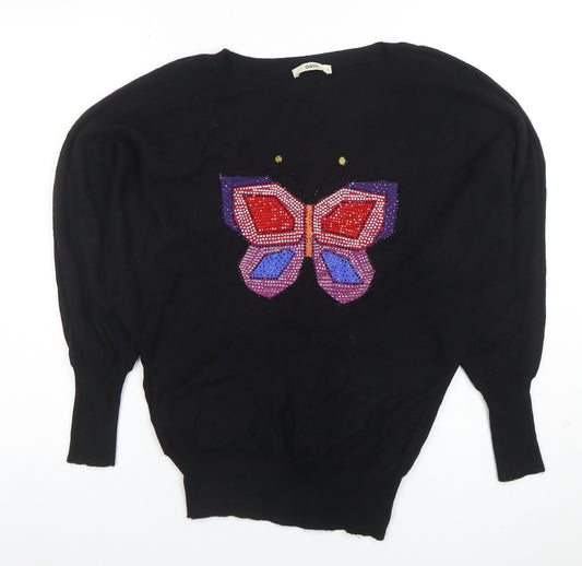 Oasis Womens Black Butterfly Sequin Pullover Jumper Size S