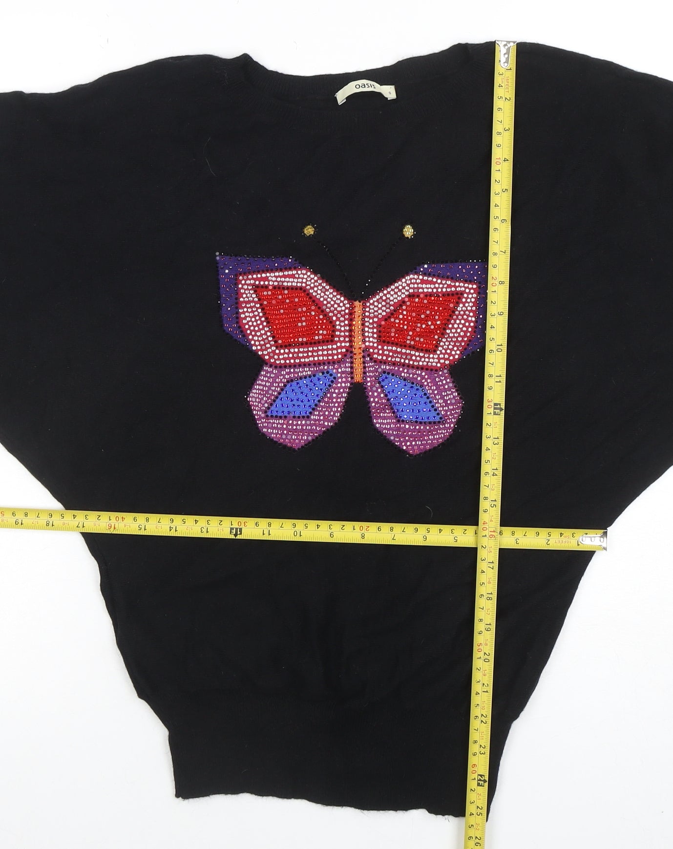 Oasis Womens Black Butterfly Sequin Pullover Jumper Size S