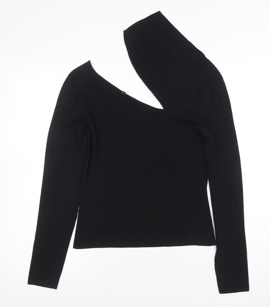 Cyrus Womens Black One Shoulder Long Sleeve Knit Top Size S