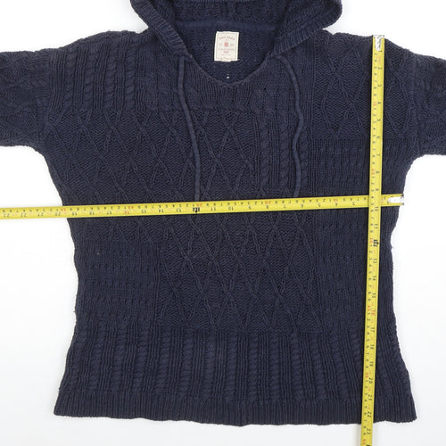 Fat Face Womens Blue Hooded Chunky Knit V-Neck Jumper Size 10
