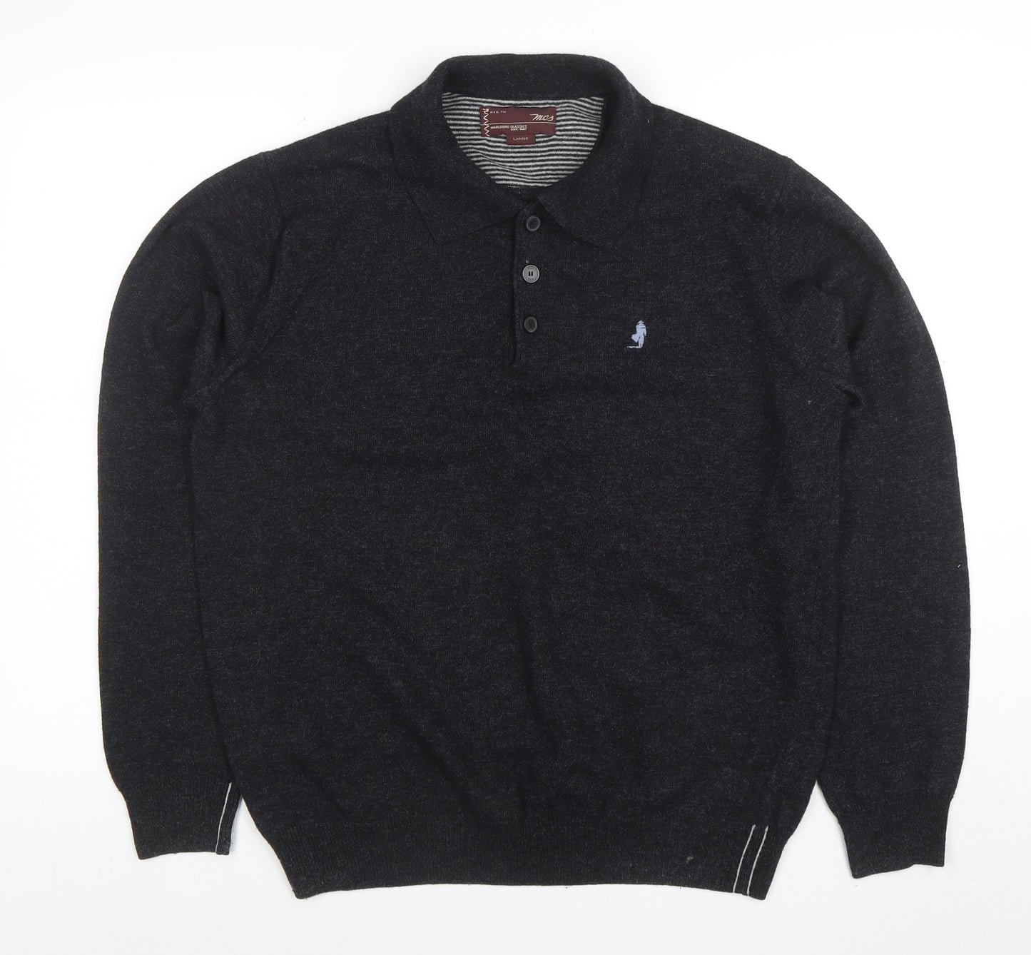 Marlboro Classics Men's Black Wool Long Sleeve Polo L