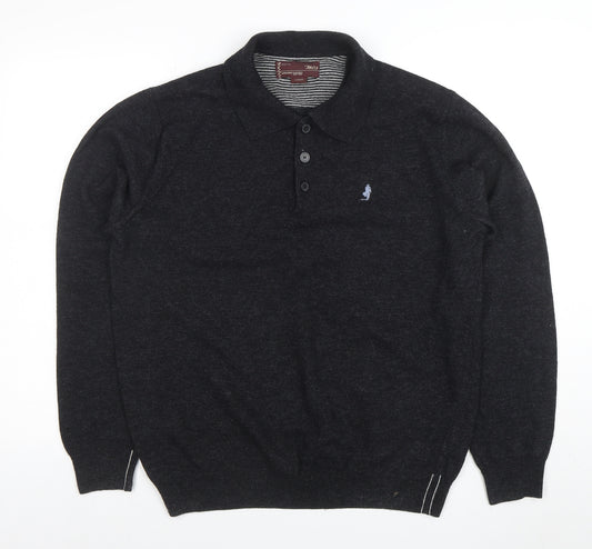 Marlboro Classics Men's Black Wool Long Sleeve Polo L