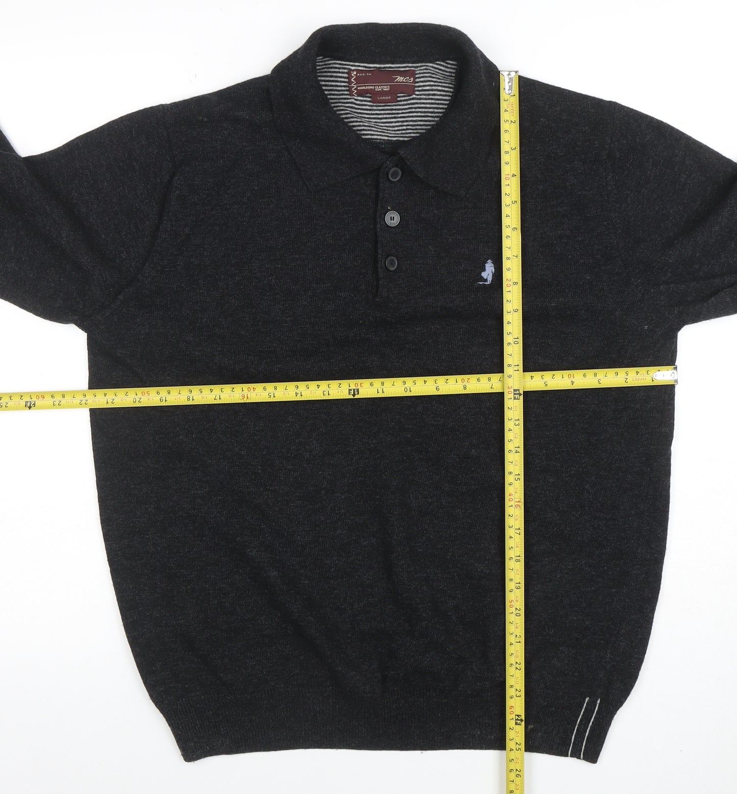 Marlboro Classics Men's Black Wool Long Sleeve Polo L