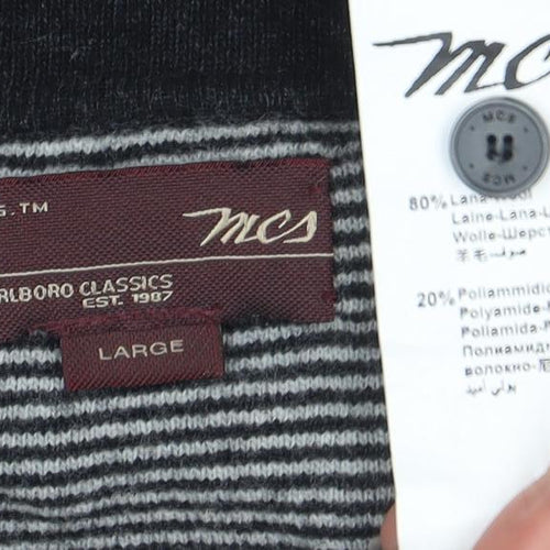 Marlboro Classics Men's Black Wool Long Sleeve Polo L