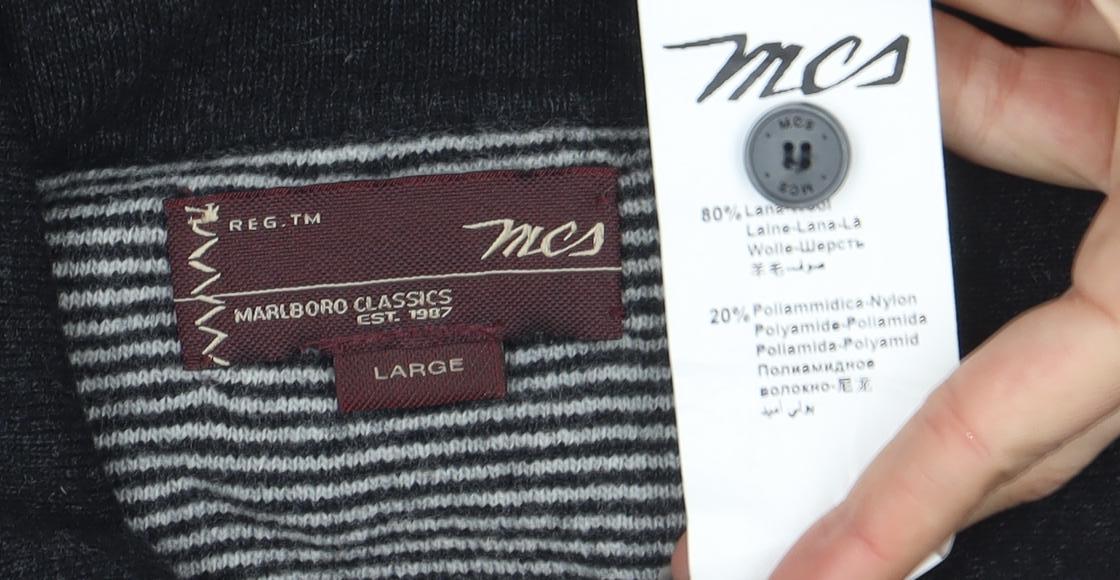 Marlboro Classics Men's Black Wool Long Sleeve Polo L