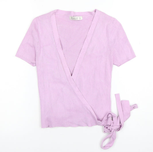 Stradivarius Women’s Pink Wrap Knit Short Sleeve Top Size S