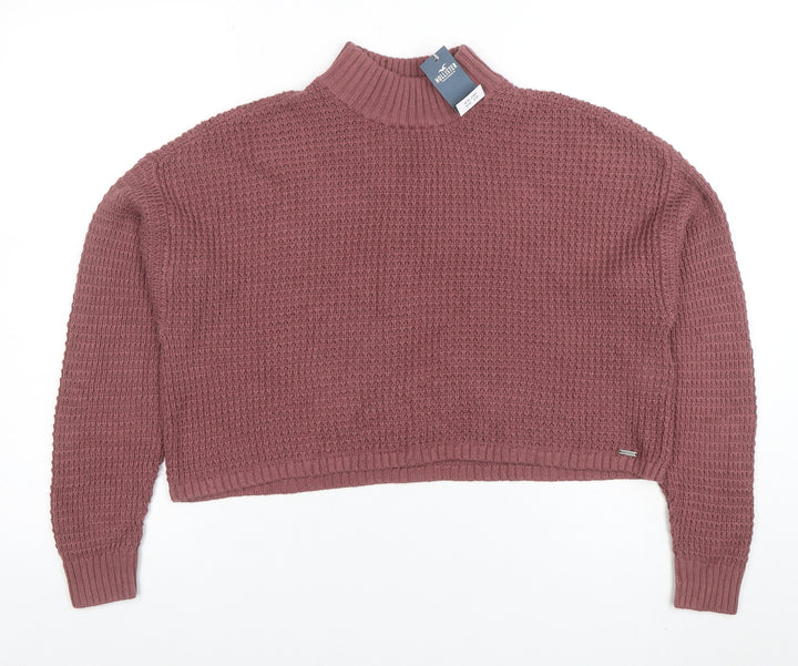 Hollister Womens Pink Long Sleeve Mock Neck Chunky-Knit Jumper Size S