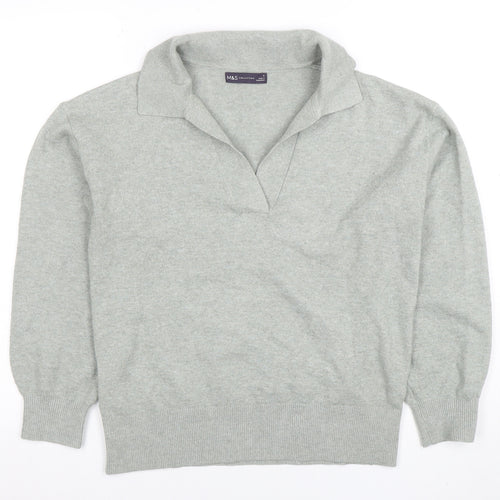 Marks and Spencer Women Grey Collared V-Neck Knit Jumper Size S