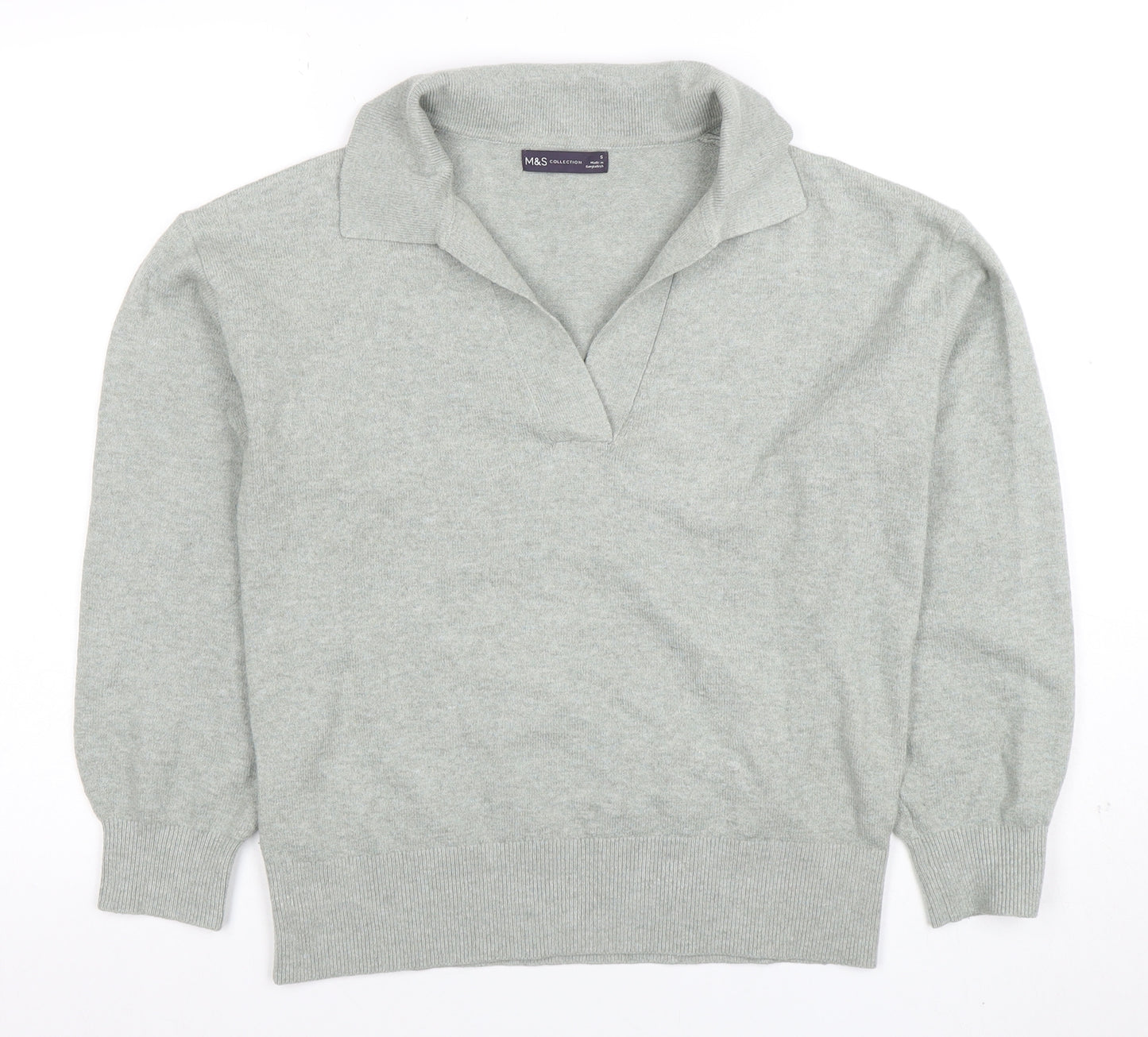 Marks and Spencer Women Grey Collared V-Neck Knit Jumper Size S