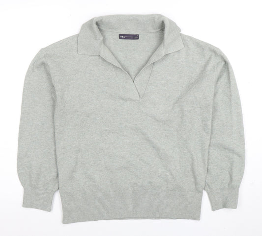 Marks and Spencer Women Grey Collared V-Neck Knit Jumper Size S