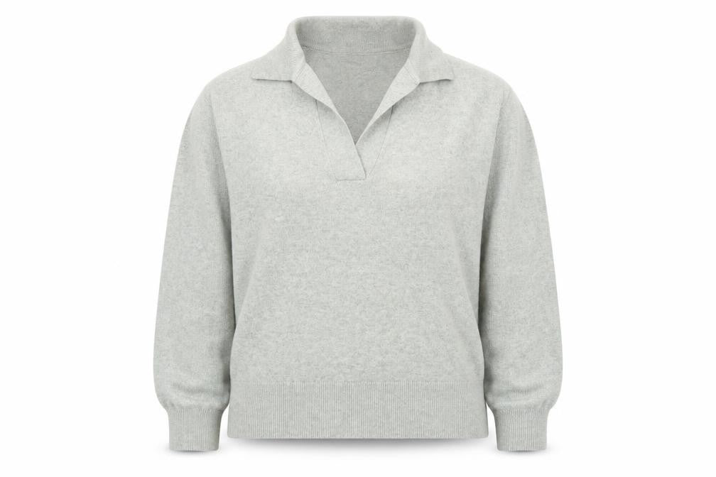 Front view of Marks & Spencer Women Grey Collared V-Neck Knit Jumper, size S