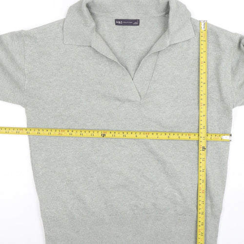 Marks and Spencer Women Grey Collared V-Neck Knit Jumper Size S
