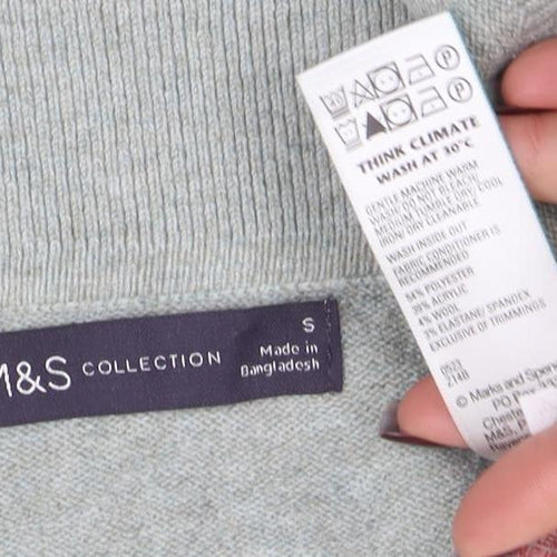 Marks and Spencer Women Grey Collared V-Neck Knit Jumper Size S