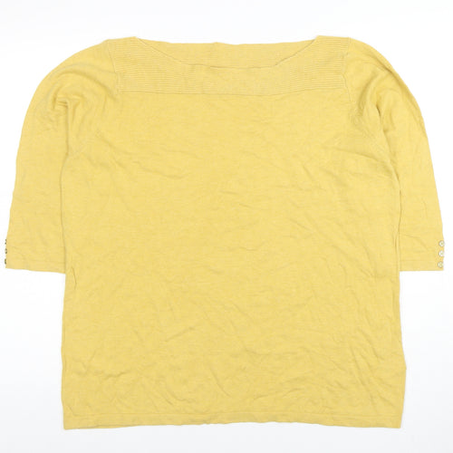 Next Women Yellow Cotton Blend 3/4 Sleeve Boat Neck T-Shirt Size 20