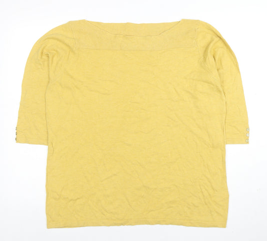 Next Women Yellow Cotton Blend 3/4 Sleeve Boat Neck T-Shirt Size 20