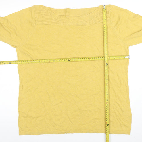 Next Women Yellow Cotton Blend 3/4 Sleeve Boat Neck T-Shirt Size 20