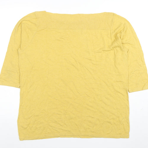 Next Women Yellow Cotton Blend 3/4 Sleeve Boat Neck T-Shirt Size 20