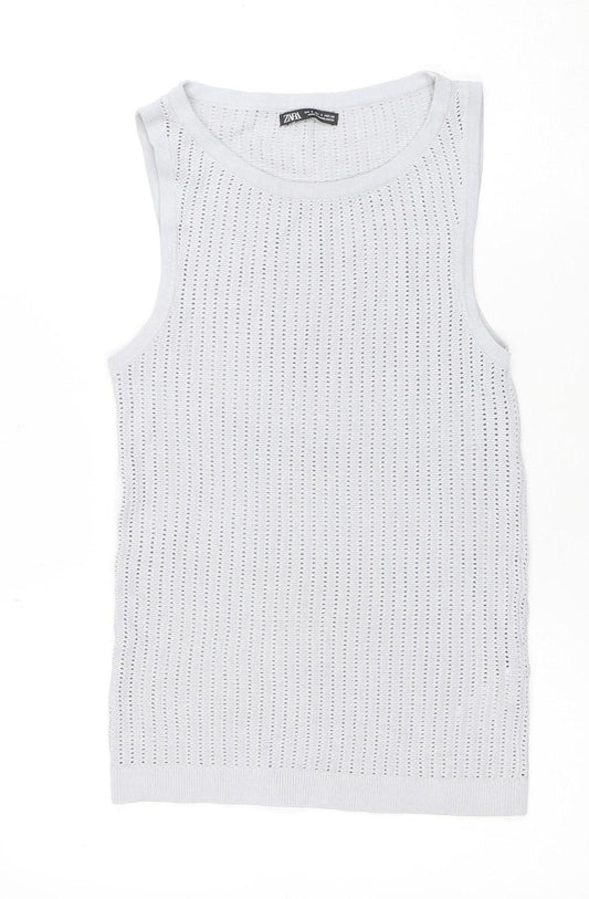 ZARA Women Grey Knit Tank Top S Sleeveless Viscose Blend