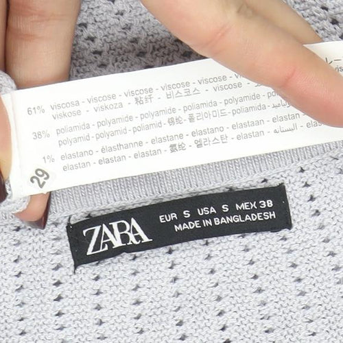 ZARA Women Grey Knit Tank Top S Sleeveless Viscose Blend