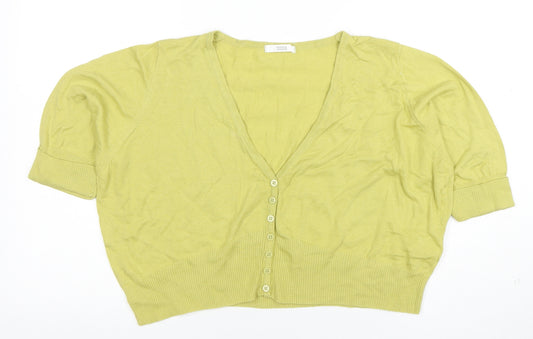 Marks and Spencer Women’s Green Cotton V-Neck Short Sleeve Cardigan Size 22