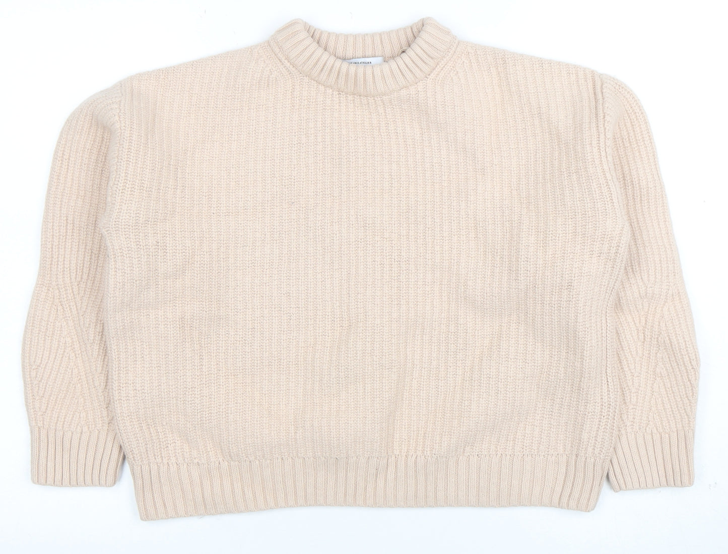 & Other Stories Women Beige Wool Cotton Knit Jumper Size S Crew Neck