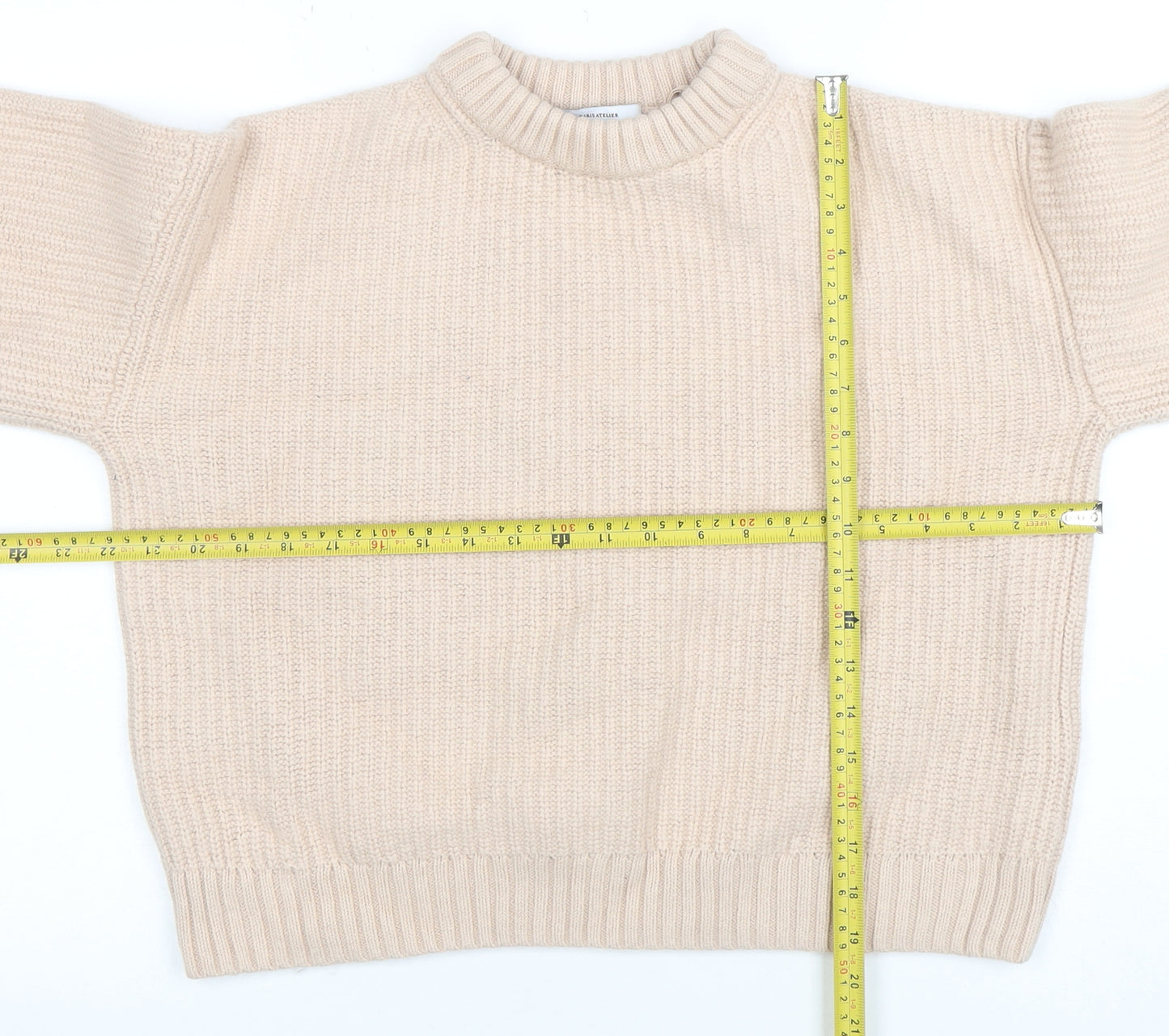 & Other Stories Women Beige Wool Cotton Knit Jumper Size S Crew Neck