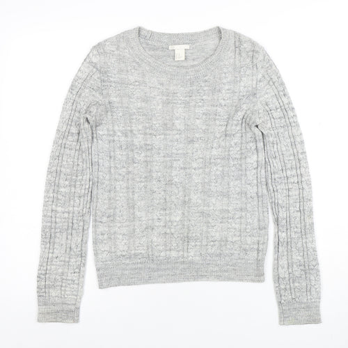 H&M Women’s Grey Cable-Knit Long Sleeve Pullover Jumper XS