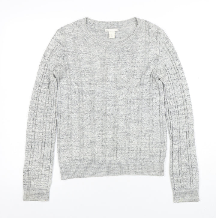 H&M Women’s Grey Cable-Knit Long Sleeve Pullover Jumper XS