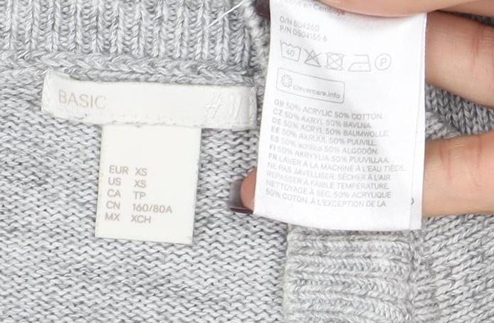 H&M Women’s Grey Cable-Knit Long Sleeve Pullover Jumper XS