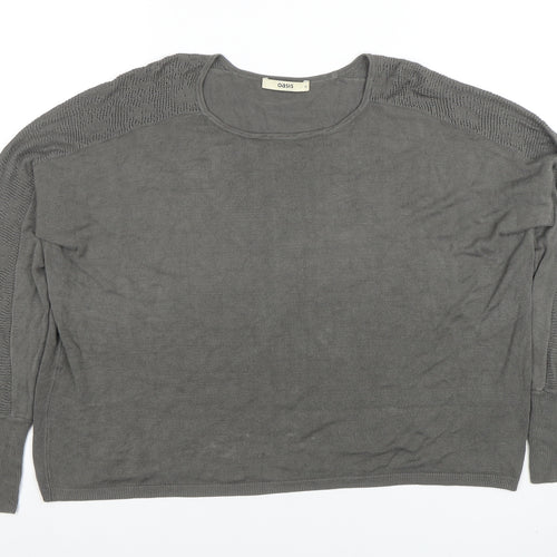Oasis Women Grey Cotton Knit Long Sleeve Blouse Size M