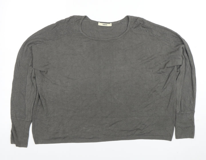 Oasis Women Grey Cotton Knit Long Sleeve Blouse Size M