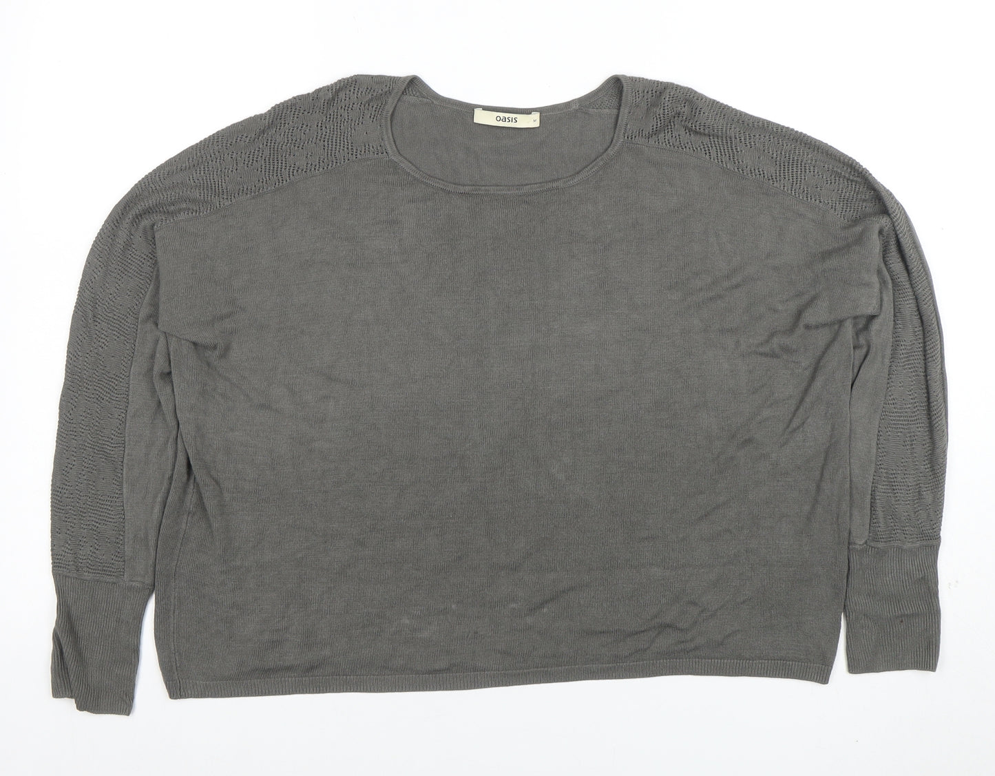 Oasis Women Grey Cotton Knit Long Sleeve Blouse Size M