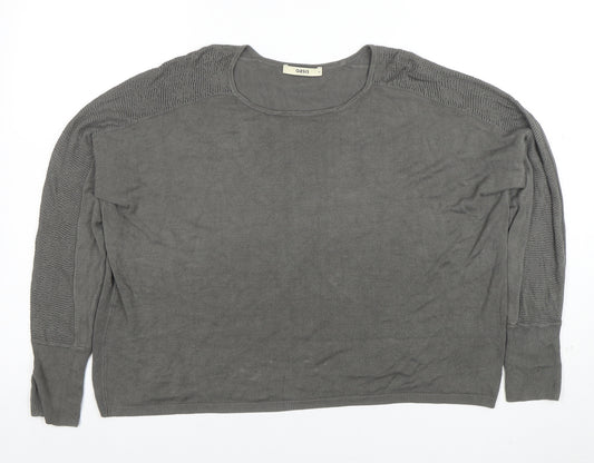 Oasis Women Grey Cotton Knit Long Sleeve Blouse Size M