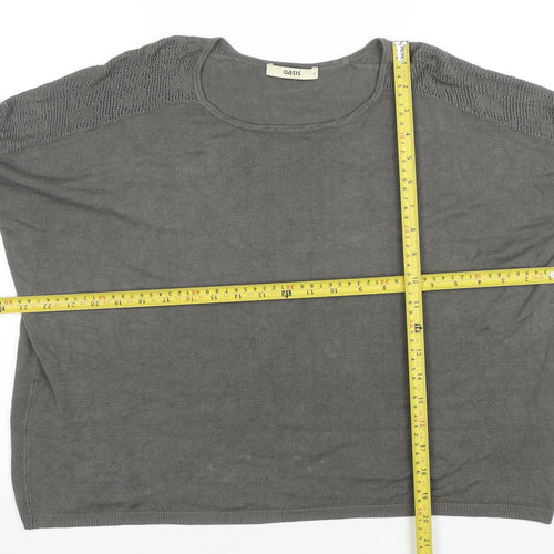 Oasis Women Grey Cotton Knit Long Sleeve Blouse Size M