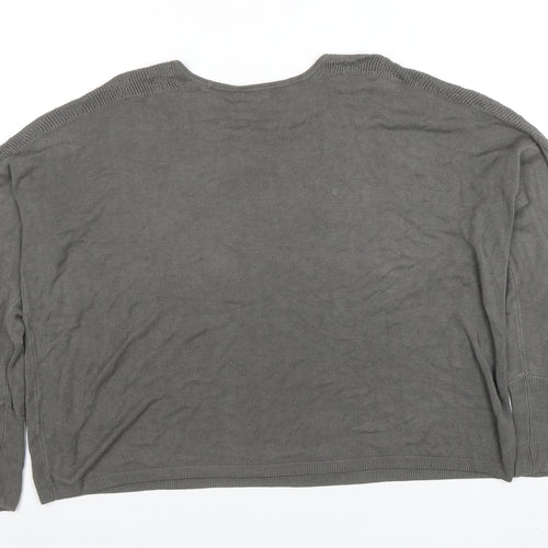 Oasis Women Grey Cotton Knit Long Sleeve Blouse Size M