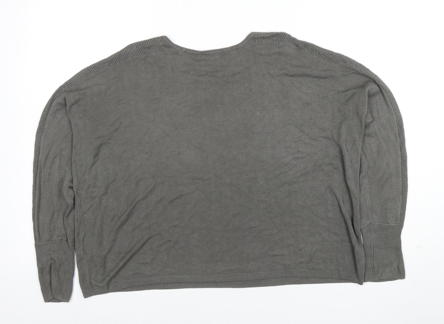 Oasis Women Grey Cotton Knit Long Sleeve Blouse Size M