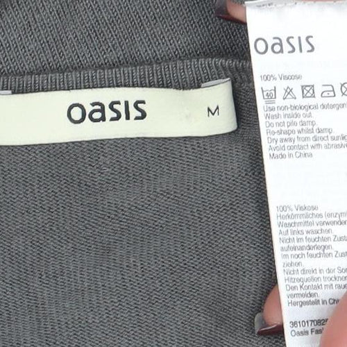 Oasis Women Grey Cotton Knit Long Sleeve Blouse Size M