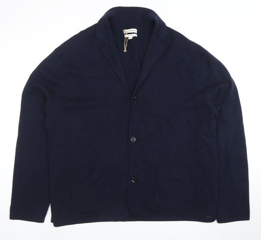 Marks and Spencer Men's Blue 3XL Cotton Wool Cardigan