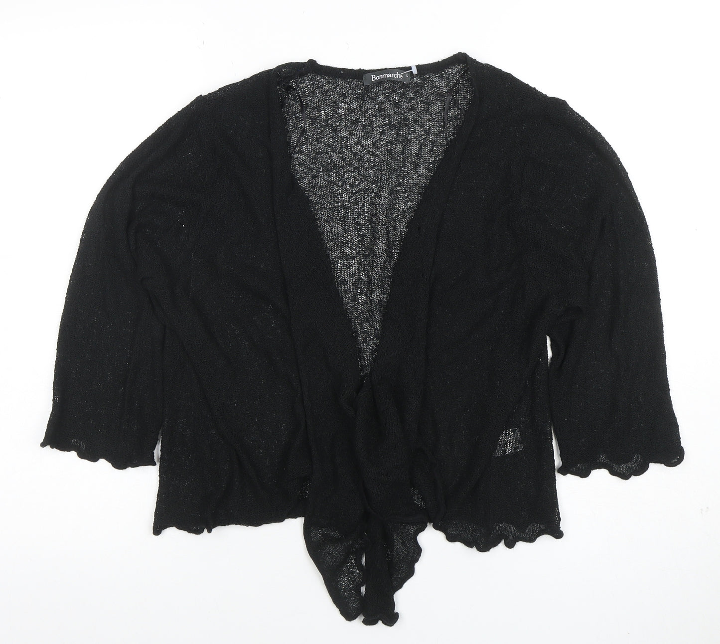 Bonmarché Women’s Black Open Knit 3/4 Sleeve Cardigan L