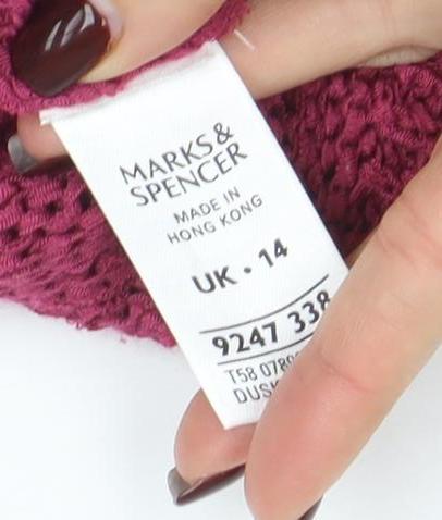 Marks and Spencer Women Pink Size 14 Chunky Knit Open Cardigan