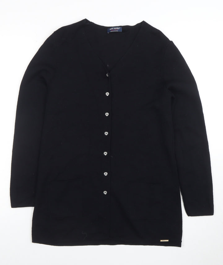 Saint James Womens Black Pure Wool Long Sleeve Cardigan XXS