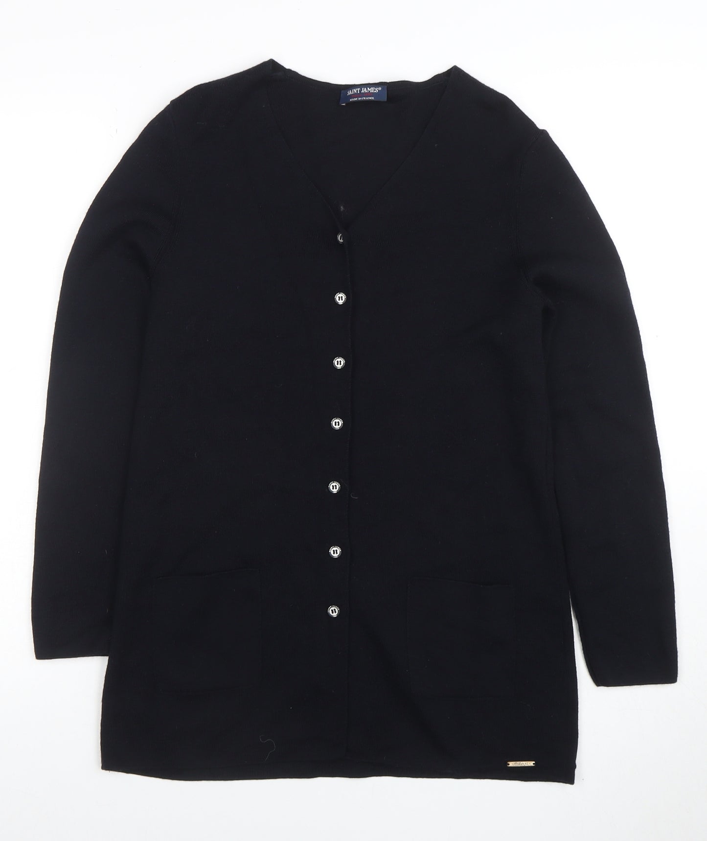 Saint James Womens Black Pure Wool Long Sleeve Cardigan XXS
