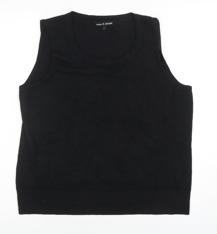 Cable & Gauge Women's Black Knit Tank Top Size L Sleeveless Scoop Neck