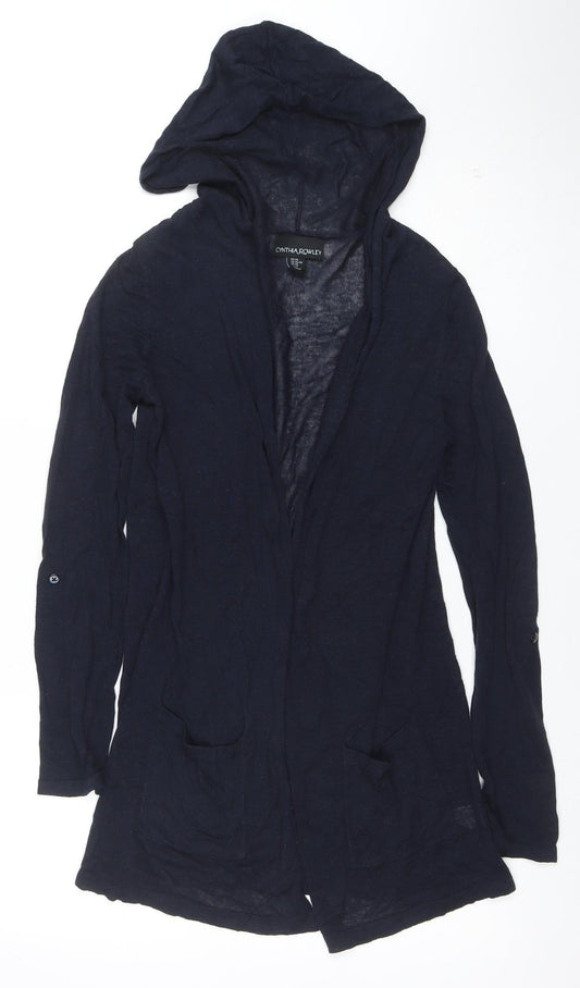 Cynthia Rowley Women's Navy Hooded Linen Blend Cardigan XS