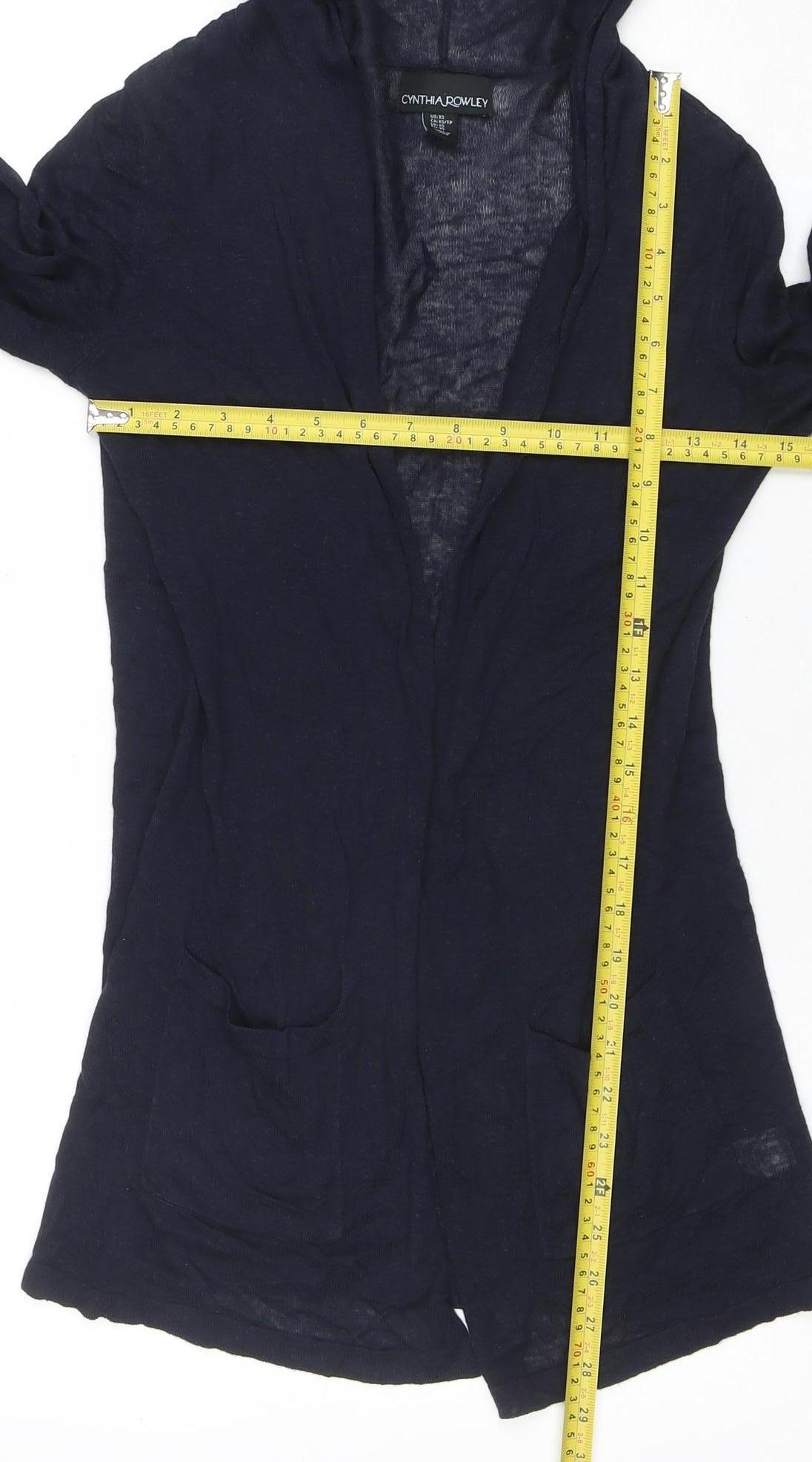 Cynthia Rowley Women's Navy Hooded Linen Blend Cardigan XS