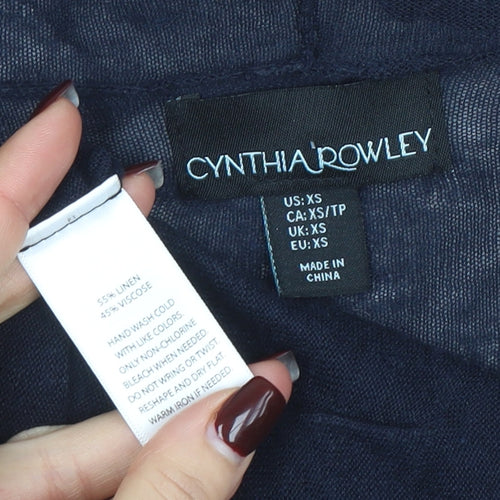 Cynthia Rowley Women's Navy Hooded Linen Blend Cardigan XS