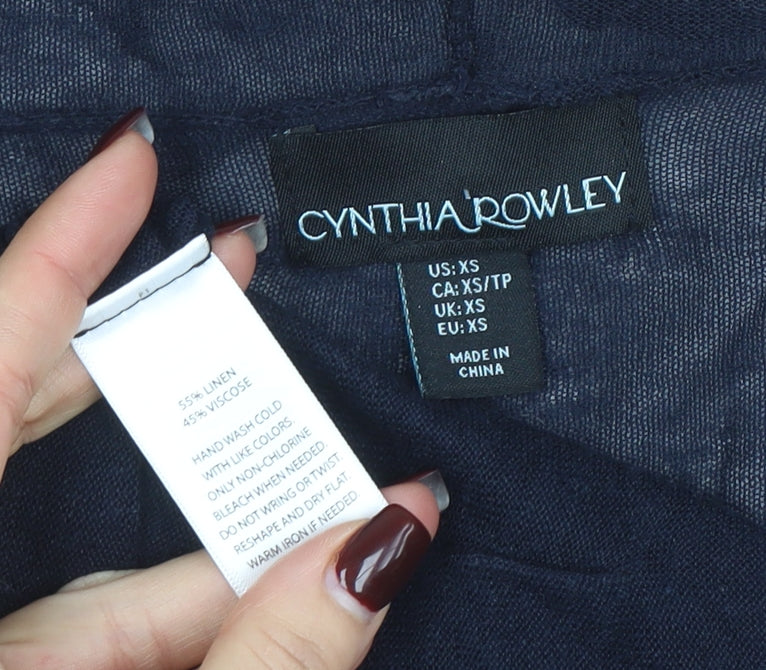 Cynthia Rowley Women's Navy Hooded Linen Blend Cardigan XS