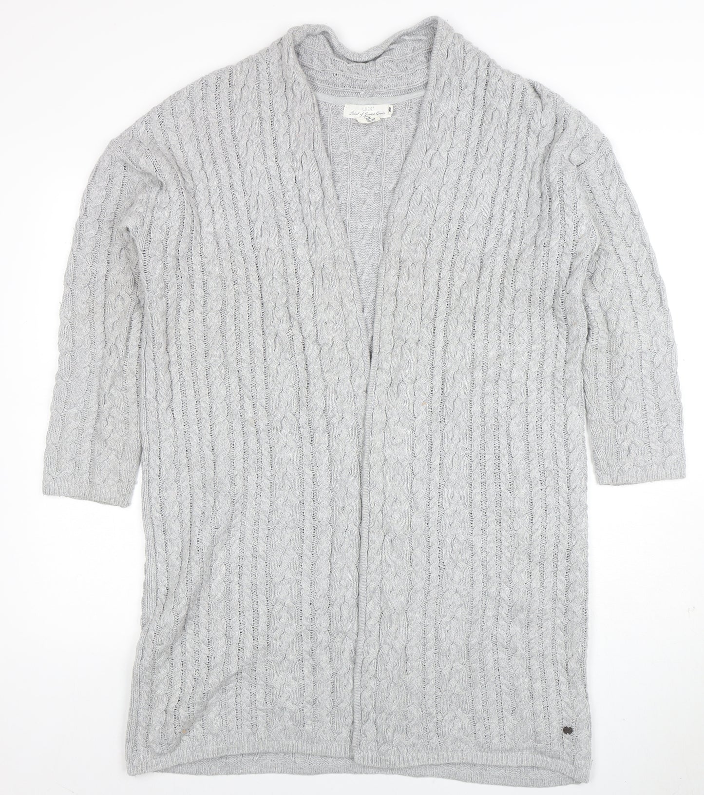 L.O.G.G. Womens Grey Cable-Knit Open Cardigan Size 12