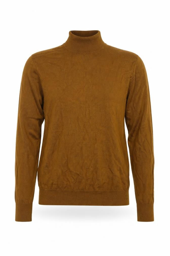 Front view of Plectrum by Ben Sherman Brown Merino Wool Mix Roll Neck Jumper S
