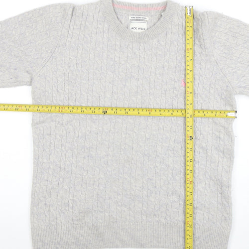 Jack Wills Womens Grey Cable-Knit Merino Wool Jumper Size 16